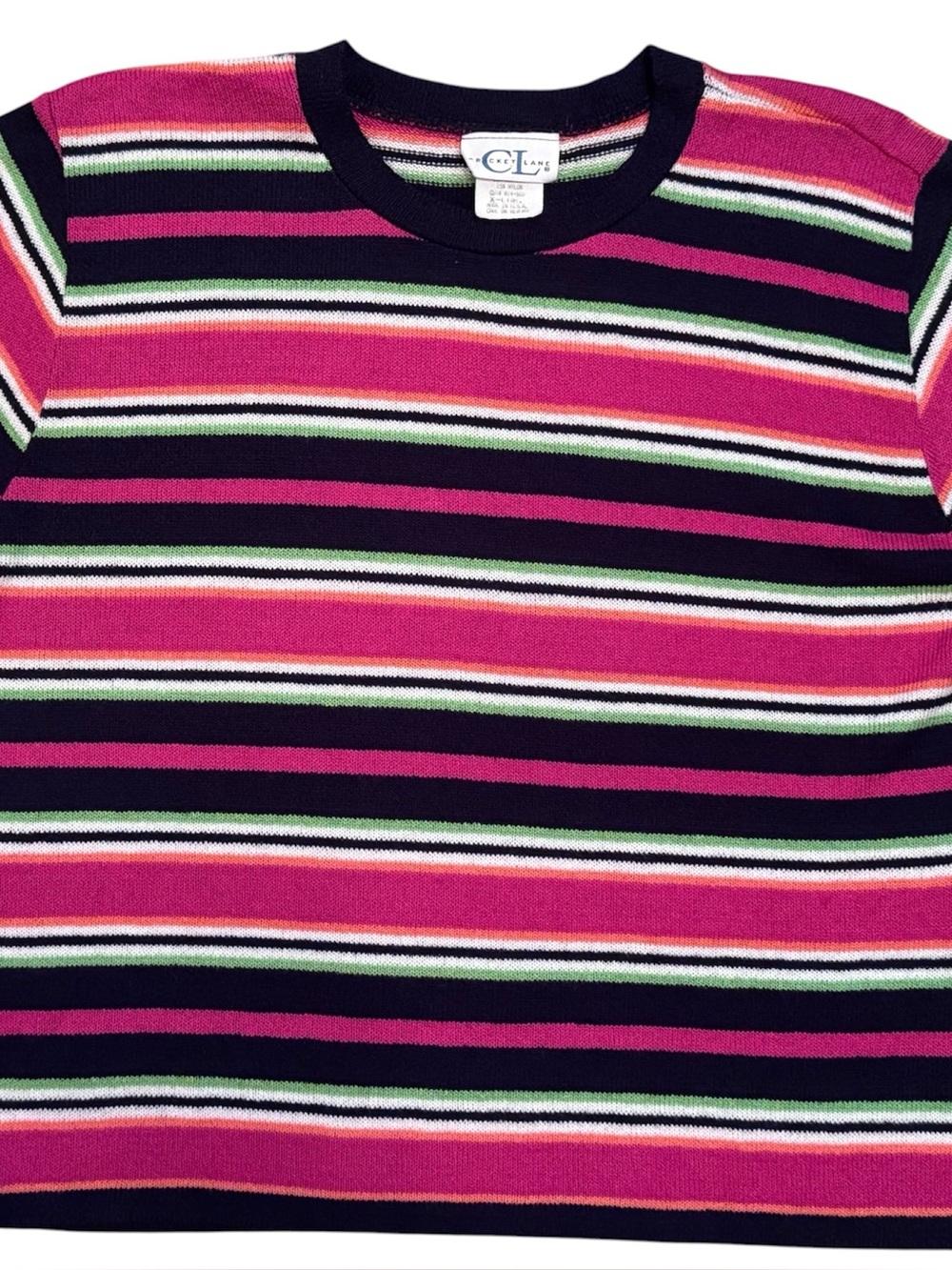 Vintage Cricket Lane Striped Sweater XL Colorful Short Sleeve Knit Top